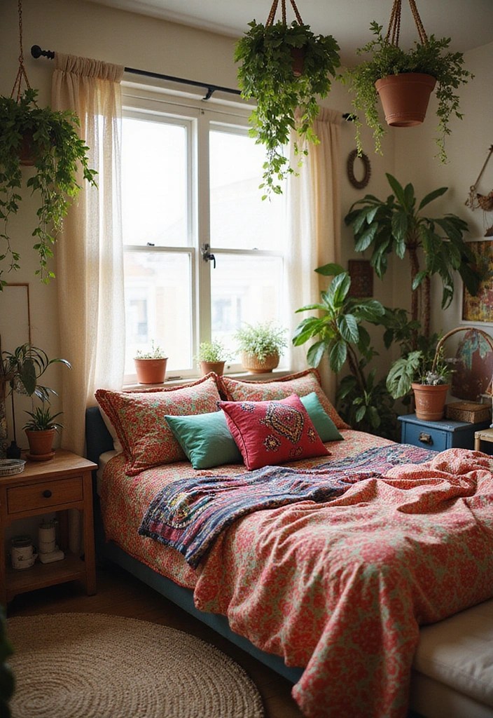 21 Transformaciones de Habitaciones Que Te Dejarán Sin Palabras (¡No Te Pierdas el #12!) - 4. Dormitorio Bohemio Lleno de Color